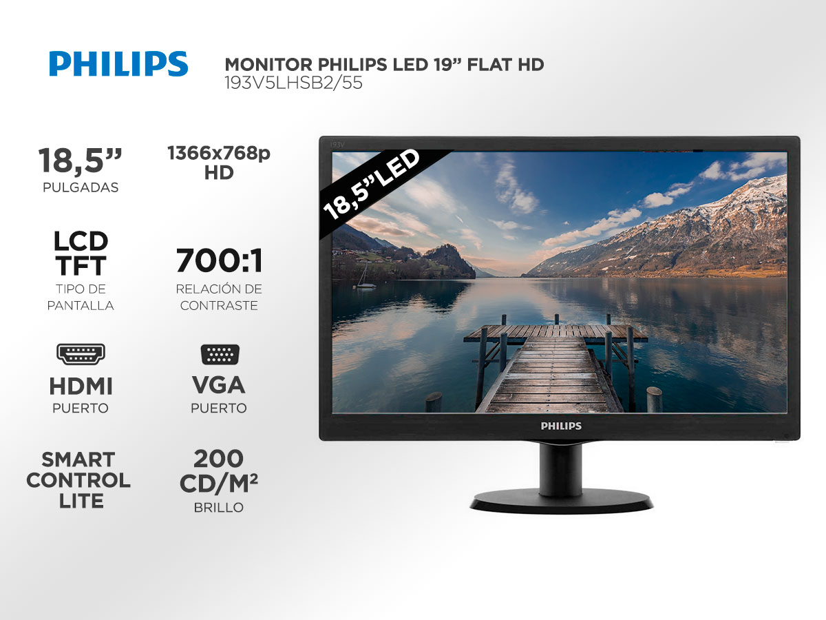 Monitor 19 Led Philips 19 Pulgadas Hdmi + Vga Vesa Smartcontrol